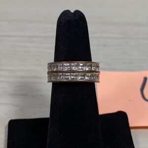 Size 6 Gold Tone Double Row CZ Ring Channel Set Square Stones Band